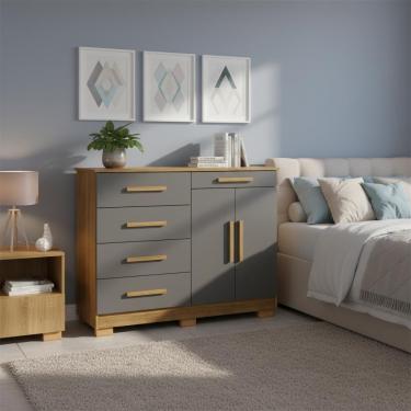 Imagem de Cômoda Sapateira 2 Portas 5 Gavetas Nature Alasca