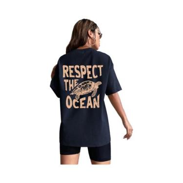 Imagem de Camiseta Feminina Verde Com Estampa De Tartaruga, Casual, Moda, Algodã