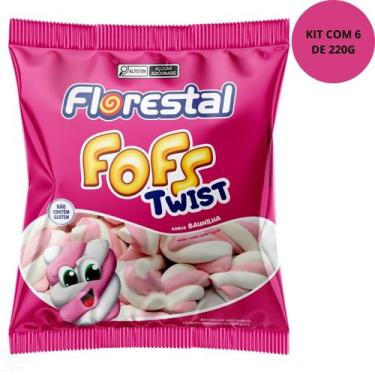 Imagem de Marshmallow Florestal Fofs Twist Rosa Branco 220G Kit Com 6