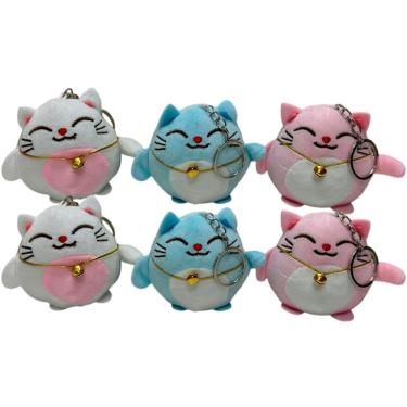 Imagem de Kit 6 Chaveiro Pelucia Gato Da Sorte 8cm Fofo Delicado Lembrancinha Cesta Decoracao Festas Infantil