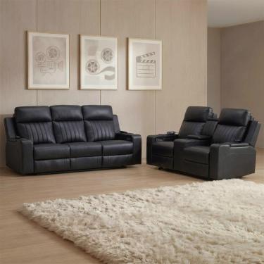 Imagem de Poltrona Reclinável Cinema 2 e 3 Lugares Baú Usb Pu Moscou Sint Pto Z57 - Mpozenato