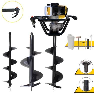 Imagem de Perfurador de Solo PSL517 à Gasolina 51,7CC 1,8HP com Brocas 80x20 80x25 80x30 Amarelo...