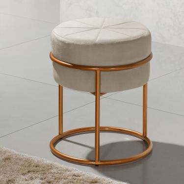 Imagem de Puff Banqueta Riad Redondo com Assento em Espuma e Revestimento em Veludo Bege