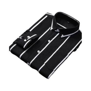 Imagem de Camisa Social Masculina Slim Fit Listrada De Manga Longa Tamanhos Gran