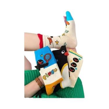 Imagem de Meias Femininas De Comprimento Médio Com Desenhos Animados, 4 Pares, R