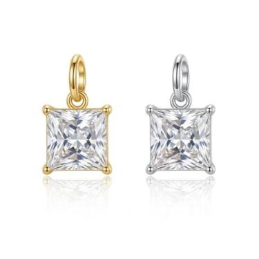 Imagem de Pingente Para Piercing Zircônia Quadrada Aço Cirúrgico Ouro PVD Cor:Do