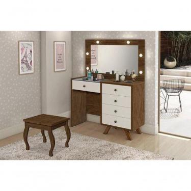 Imagem de Penteadeira Com Espelho E Led Luna Malbec E Off White Com Banqueta Lua