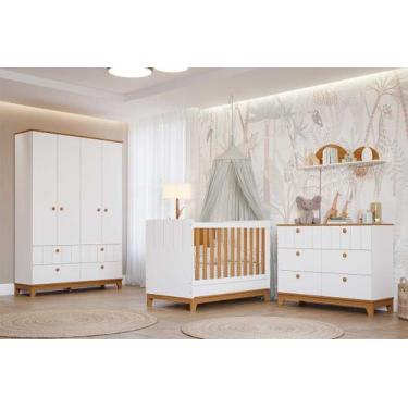Imagem de Quarto de Bebê 100% MDF Biscoito 4 Portas Branco Nature Permobili Baby