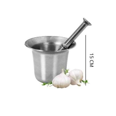 Imagem de Pilão de Alumínio Fundido com Socador Reforçado para Temperos Alho e E