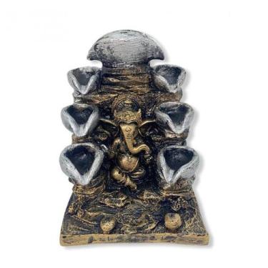 Imagem de Incensário Cascata Ganesha 8 Quedas Prata e Dourado 14 Cm - Lua Mistic