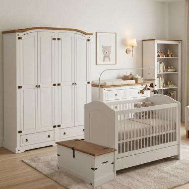 Imagem de Quarto de Bebê Completo 100% MDF com Guarda Roupa Cômoda Berço Estante