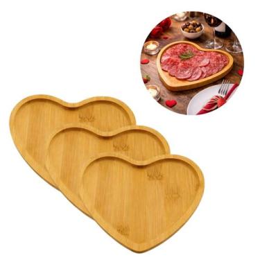 Imagem de 3 Bandeja Petisqueira de Madeira Coração Decorativa P/ Servir 24cm - T