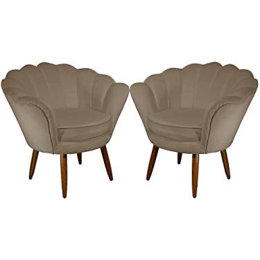 Imagem de Kit 02 Poltronas Decorativa Pétala Pés Palito Suede Capuccino - DS Estofados