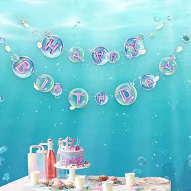 Imagem de Pequena sereia, guirlanda de feliz aniversário, decoração de festa com tema oceano, faixa de aniversário sob o mar, para meninas, decorações de festa na praia