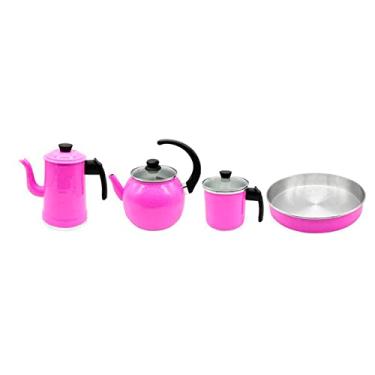 Imagem de Kit Café Alumínio 4 Peças com Chaleira Fervedor Bule e Forma de Bolo - Rosa