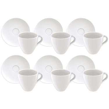 Imagem de Conjunto com 6 Xícaras e Pires para Expresso Tramontina Paola em Porcelana Branca - 95 ml