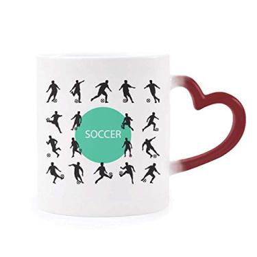 Imagem de Caneca sensível ao calor com contornos de futebol americano, caneca vermelha que muda de cor