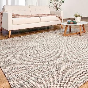 Imagem de Tapete Para Sala e Quarto Grande 2,00 X 2,50 Geométrico Decoração em Tear Artesanal Rústico Bege/Cru/Branco