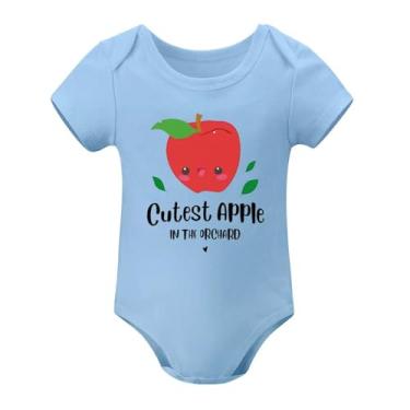 Imagem de SHUYINICE Macaquinho infantil unissex fofo de uma peça para bebês da Apple in The Orchard Macacão divertido para recém-nascidos, Azul-celeste, 6-9 Months