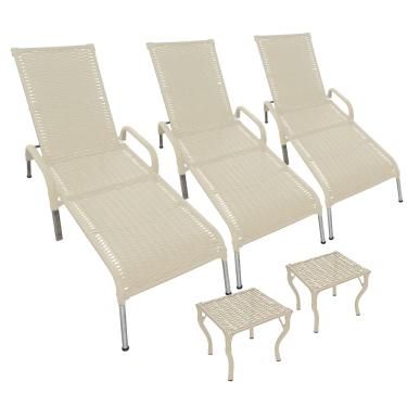 Imagem de Kit 3 Espreguiçadeiras Madrid com 2 Mesas p/ Piscina