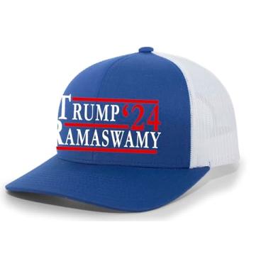 Imagem de Trenz Shirt Company Boné Trump masculino Trump Ramaswamy '24 Mesh Back Trucker Hat, Azul royal/branco, Tamanho �nica
