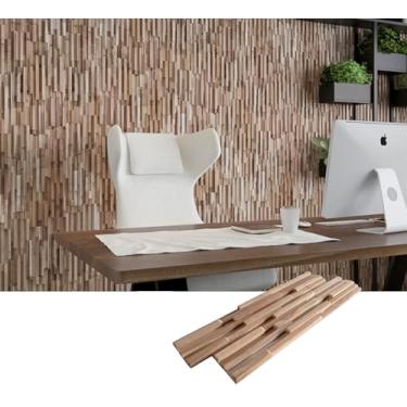 Imagem de Painéis de parede 3D WoodyWalls | Tábuas de madeira são feitas de madeira de teca maciça | Cada painel de madeira é feito à mão e exclusivo | Conjunto premium de 10 painéis de decoração de parede 3D |