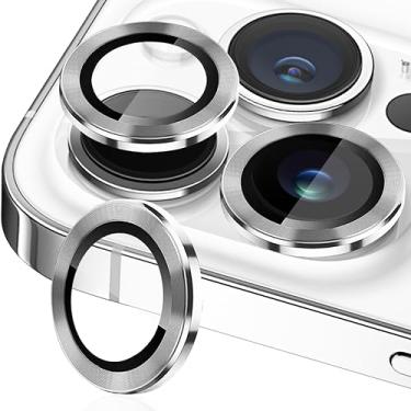 Imagem de TIUYAO Protetor de lente de câmera para iPhone 15 Pro Max/iPhone 15 Pro, protetor de lente de câmera de vidro temperado anel de lente de liga de alumínio, capa de câmera adequada para iPhone 15 Pro/Pro Max (prata)