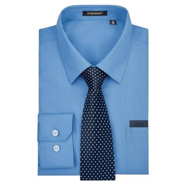 Imagem de Camisa social masculina lisa de manga comprida com conjunto de gravata e lenço combinando com botões clássicos camisas formais de negócios, 04-azul-marinho cinza, XXG