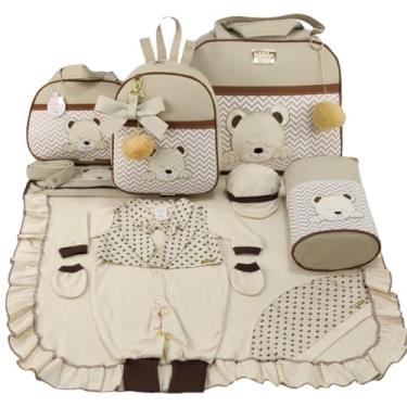 Imagem de KIT BOLSA MATERNIDADE 5 PEÇAS URSO CHEVRON MENINO + SAIDA MATERNIDADE (BEGE)