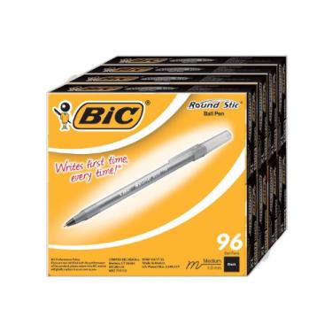 Imagem de BIC Caneta esferográfica redonda Stic, ponta média, 1,0 mm, 96 unidades, preta