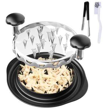 Imagem de Triturador de frango, triturador de peito de frango grande com escova de limpeza e pinça, capa transparente, base antiderrapante, cabo ergonômico, seguro para lava-louças, livre de BPA, adequado para