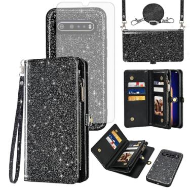 Imagem de Asuwish Capa de telefone para LG V60 ThinQ V60ThinQ 5G G9 fina Q carteira com zíper destacável com protetor de tela de vidro temperado alça flip suporte para cartão LGV60 V 60 60ThinQ 60V feminino