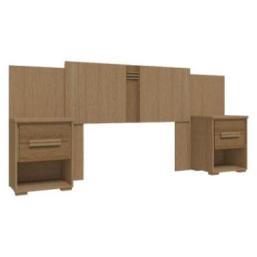 Imagem de Cabeceira Casal com Mesa de Cabeceira 2 Gavetas Angra Móveis Rimo, Car