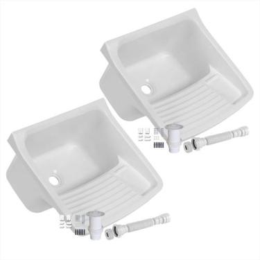 Imagem de Tanque De Lavar Roupas Plástico 47 X 43cm Astra + Sifão - Cores Kit C/