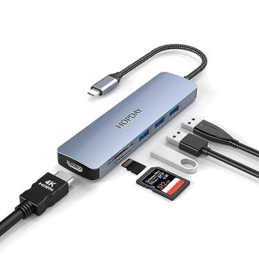 Imagem de HOPDAY Hub USB C 6 em 1, adaptador USB C monitor duplo com 4K HDMI, USB 3.0, leitores de cartão SD/TF para MacBook Pro/Air, Dell, Surface, HP