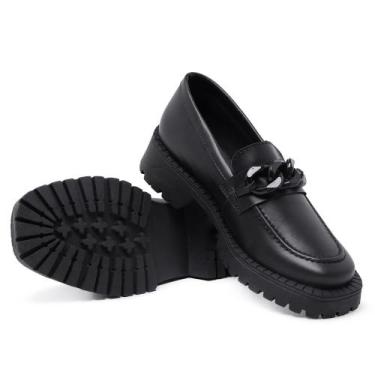 Imagem de Sapato Mocassim Feminino Estilo Oxford Fivela Trançada Preto 2810NH, P