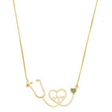 Imagem de Colar estetoscópio Medicica Enfermagem Em Banho de Ouro 18k - Crislu J