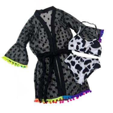 Imagem de Kit Saída De Praia Infantil E Biquíni Neon Meninas Novidade - Ak Fashi