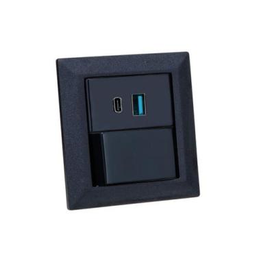 Imagem de Espelho de Tomada Duplo Chanfrado 1 Interruptor 2 Usb 9.0A - CONNECT C