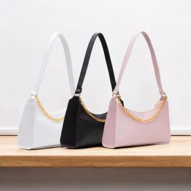 Imagem de Kit 3 Bolsas Baguete Corrente Feminina Lisa Pequena Tiracolo de Ombro 