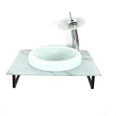 Imagem de Gabinete de vidro 50cm com bancada marmorizada marmore branco - CUBAS 