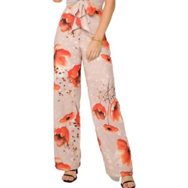 Imagem de Calça Onça Preta Pantalona Estampada Bege, P