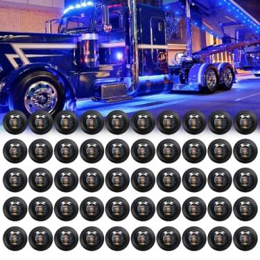 Imagem de KEING 50 luzes marcadoras de 0,9 cm, lentes fumadas, azul, LED para trailer, luzes laterais redondas para caminhão, trailer, caminhonete, caminhonete, trailer, à prova d'água, acessórios de luzes