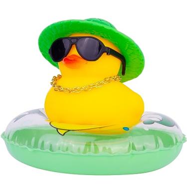 Imagem de MuMyer Decorações de painel de carro de pato enfeites de carro de pato de borracha para acessórios de decoração de painel de carro com mini anel de natação, chapéu de sol, colar e óculos de sol (Z5)