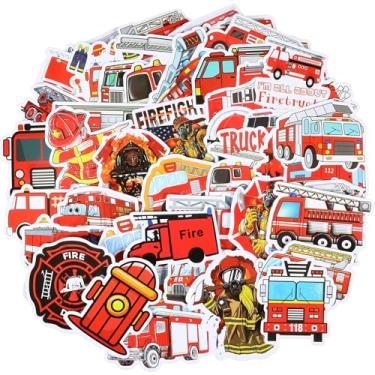 Imagem de 100Pcs Fire Truck Stickers, 2.4'' Waterproof Firefighter Stickers for Kids, Cute Vinyl Fire Helmet Reward Sticker Fire Safety Decals, Firetruck Sticker for Scrapbooking Water Bottle Skateboard Decor