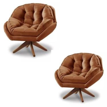Imagem de Kit 2 Poltrona Decorativa Estofada Base Giratória Califórnia - Fina Mo