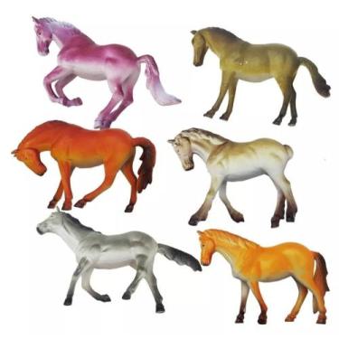 Imagem de Kit com 6 cavalos 16cm cada brinquedo de borracha dura - toy king