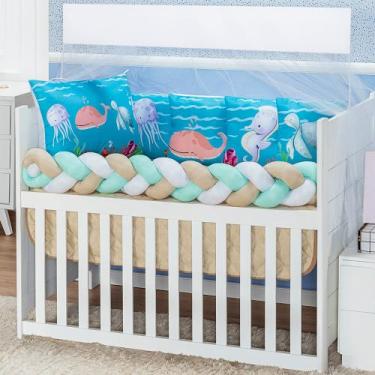 Imagem de Kit Berço Trança Completo Chuva de Amor Arco Iris Nuvem Coração 10 peç