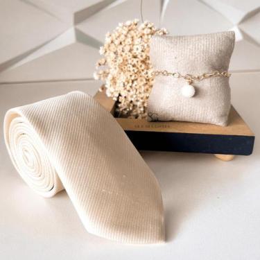 Imagem de Kit gravata mais pulseira para padrinhos de casamento champanhe gravat