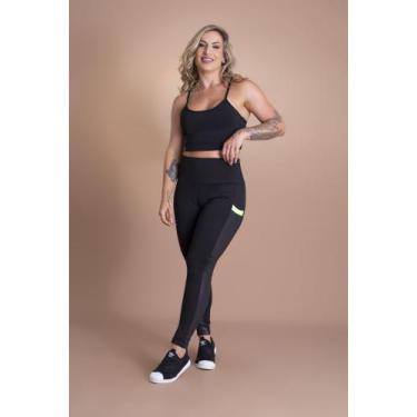 Imagem de Conjunto Feminino Fitness Calça Cintura Alta Com Bolso Cirrê Legging E